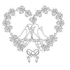 Isolated cute birds in love Floral frame Vector illustration