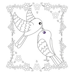 Isolated cute birds in love Floral frame Vector illustration