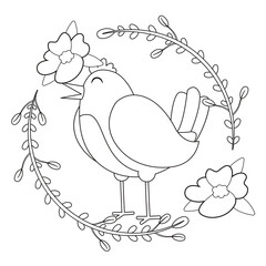 Isolated cute bird in a floral frame Vector illustration