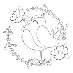 Isolated cute bird in a floral frame Vector illustration