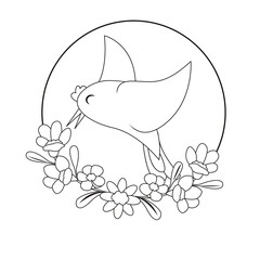 Isolated cute bird in a floral frame Vector illustration