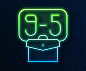 Glowing neon line From 9:00 to 5:00 job icon isolated on blue background. Concept meaning work time schedule daily routine classic traditional employment. Vector