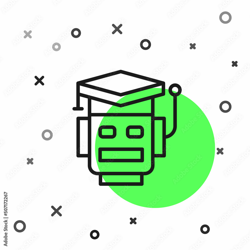 Poster black line robot icon isolated on white background. artificial intelligence, machine learning, cloud