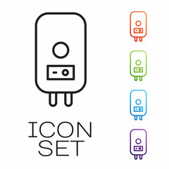 Black line Electric boiler for heating water icon isolated on white background. Set icons colorful. Vector