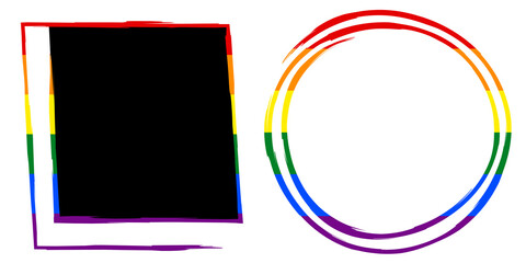 Flag LGBT icons, round and squared frames. Template border, vector illustration. Love wins. LGBT logo symbols in rainbow colors. Gay pride collection.