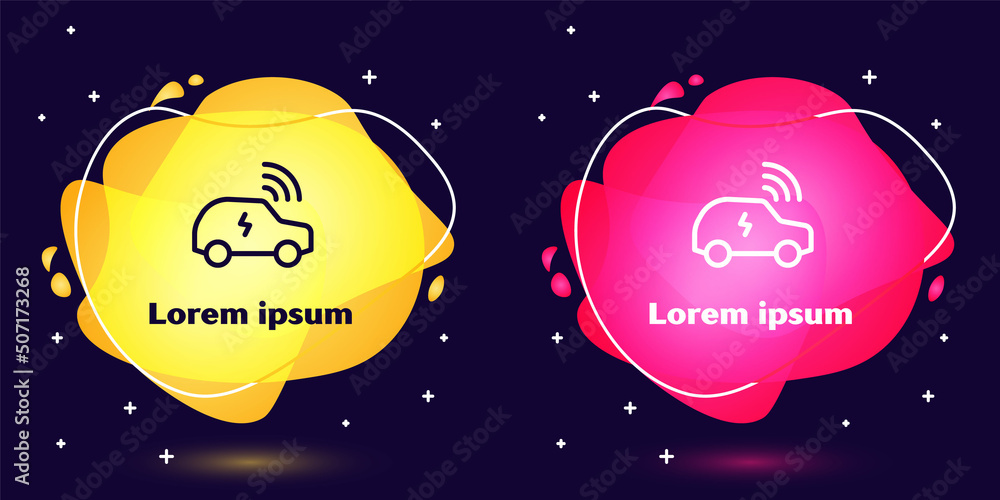 Poster set line smart car system with wireless connection icon isolated on blue background. remote car cont