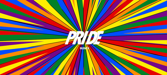 PRIDE MONTH gradient rainbow background. LGBT flag. Template design, vector illustration. Love wins. Colorful symbols. Gay pride collection. Banner. Copy space
