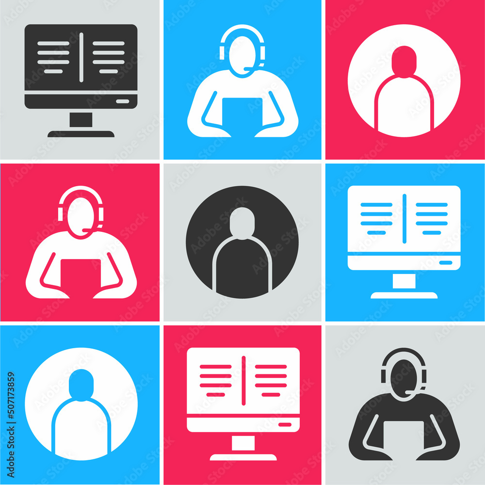 Poster set online book on monitor, student and create account screen icon. vector
