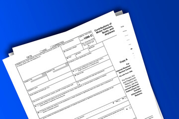Obraz premium Form 1098-C documentation published IRS USA 10.30.2019. American tax document on colored