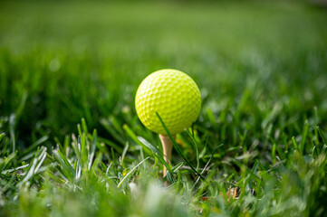 Golf Balls an driver on a tee