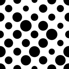 Abstract fashion monochrome polka dots background. Black and white seamless pattern with textured circles. Template design for invitation, poster, card, flyer, banner, textile, fabric. Halftone card