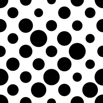 Abstract fashion monochrome polka dots background. Black and white seamless pattern with textured circles. Template design for invitation, poster, card, flyer, banner, textile, fabric. Halftone card