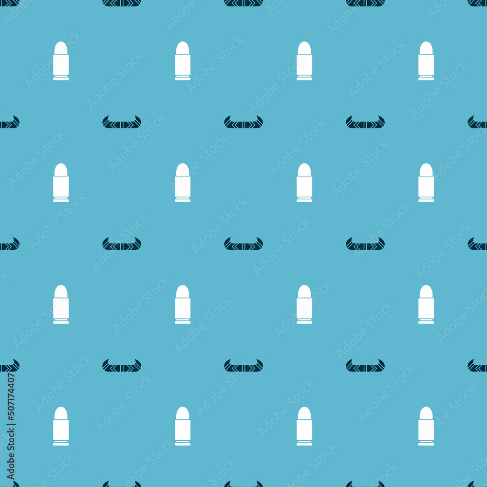 Poster set kayak or canoe and paddle and bullet on seamless pattern. vector