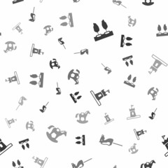 Set Forest, Toy horse, Sand tower and Horse in saddle swing on seamless pattern. Vector