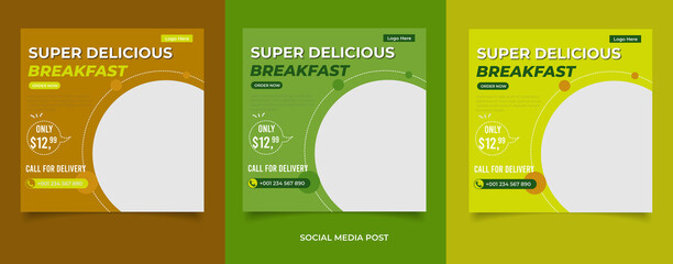 Super delicious breakfast menu promotion with social media post template