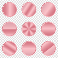 Luxury pink metal circle button. Pink metal circle. Realistic metal button. Vector illustration