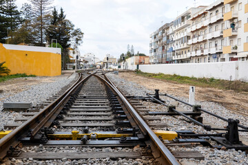 Train station tracks in Olhao city