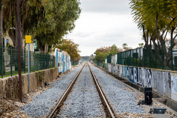 Fototapeta premium Train station tracks in Olhao city