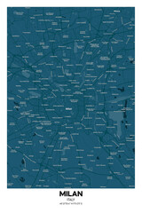 Poster Milan - Italy map. Illustration of Milan - Italy streets.  Road map.  Transportation network.
