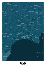 Poster Nice - France map. Illustration of Nice - France streets.  Road map.  Transportation network.