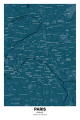 Poster Paris - France map. Illustration of Paris - France streets.  Road map.  Transportation network.