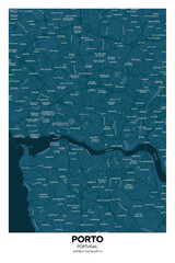 Poster Porto - Portugal map. Illustration of Porto - Portugal streets.  Road map.  Transportation network.