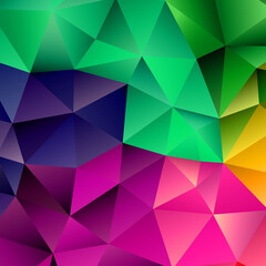 Polygonal rainbow mosaic background. Abstract low poly vector illustration. Triangular pattern, copy space. Template geometric business design with triangle for poster, banner, card, flyer