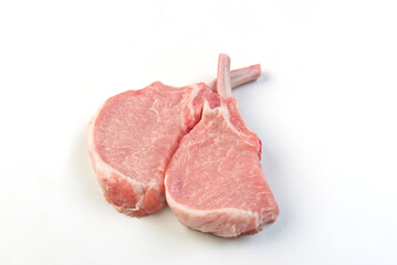 pork on white background, fresh food
