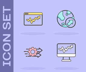 Set Monitor with graph chart, Graph infographic, Time management and Financial growth icon. Vector
