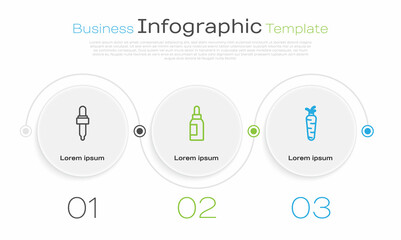 Set line Pipette with oil, Essential bottle and Carrot. Business infographic template. Vector
