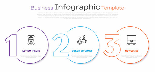 Set line Tooth with diamond, Earrings and Jewelry box. Business infographic template. Vector
