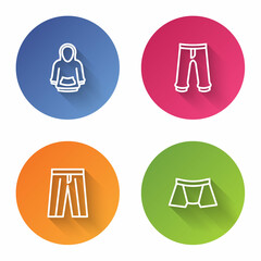 Set line Hoodie, Pants, and Men underpants. Color circle button. Vector