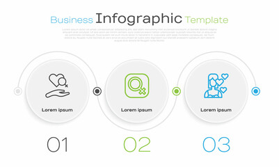 Set line Heart with female gender, Female and Love yourself. Business infographic template. Vector
