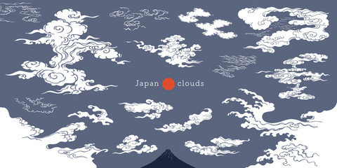 浮世絵タッチの霞と雲デザインセット。 - 507180050
