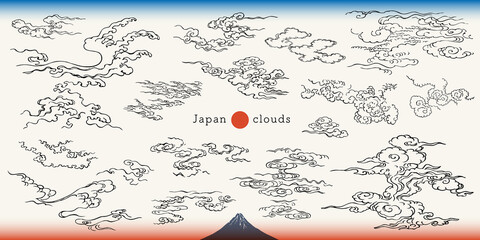 浮世絵タッチの霞と雲デザインセット。 - 507180051