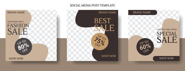 fashion sale social media post template design in neutral color. business vector illustration