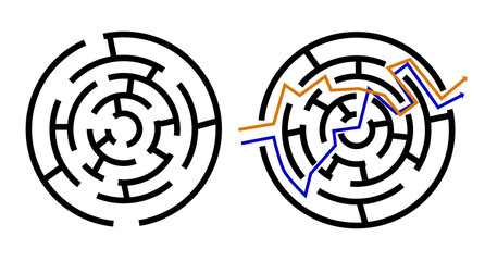 Vector Simple Black Rounded Maze with Two Alternative Way Out