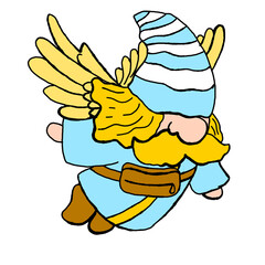 flying gnome character illustration