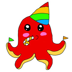 cute party Red Octopus character illustration