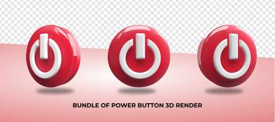 Bundle of 3D Render power button 3d icon png, red color - obrazy, fototapety, plakaty