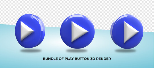 Bundle of 3D render play button icon, png, model
