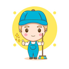 Cleaning service. Man dressed in uniform on isolated background. Vector art illustration in a flat style
