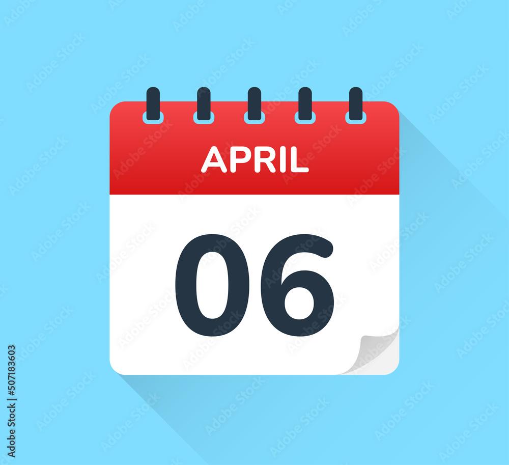 Poster calendar april 6, flat design template of reminder with number six of the month. daily planner vecto