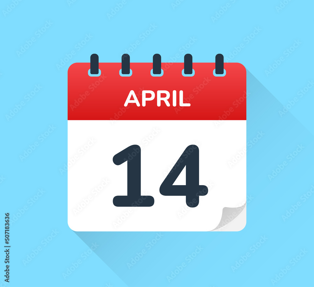 Poster april 14. vector flat design of daily calendar icon. date and day of the year.