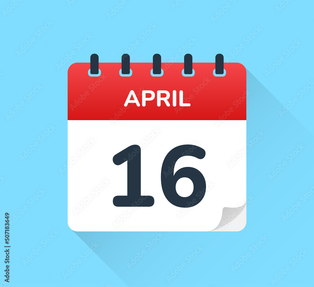Poster april 16 vector flat design calendar icon. date and day of the year.