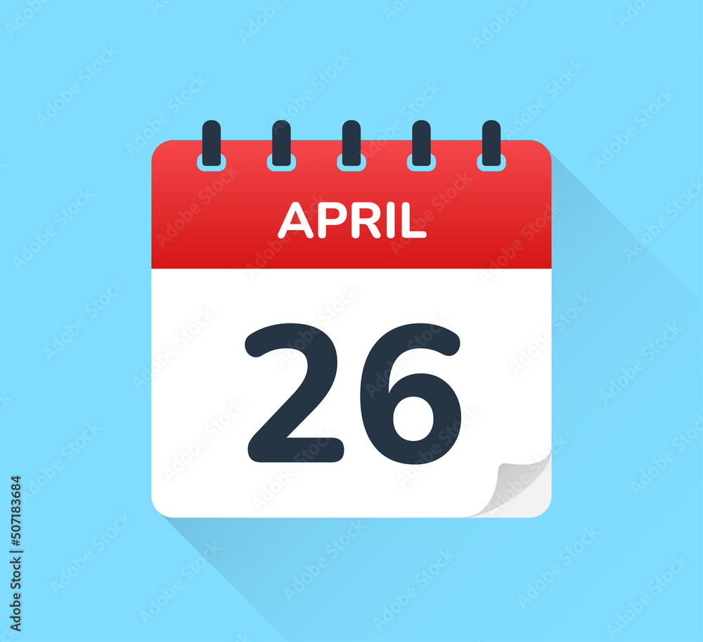 Poster april 26. vector flat design of daily calendar icon. date and day of the year.