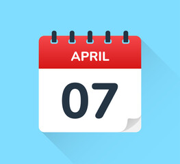 7 April date on flat design vector calendar. Schedule appointment for number seven of the month