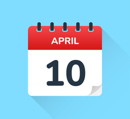 April 10 - Schedule an appointment on calendar for April ten. Flat design template of reminder, daily planner and organizer.