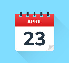 April 23. Vector flat design of daily calendar icon. Date and day of the year.