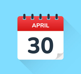 30 april date on calendar vector 
